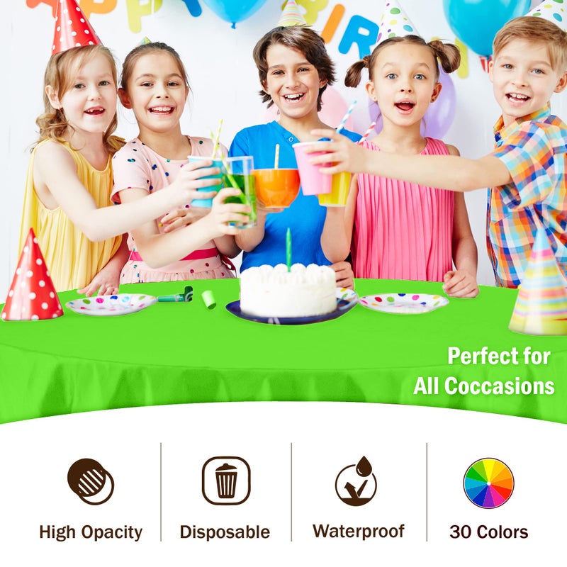 Party Solids 6-Pack Premium Plastic Tablecloth 84in. Round Plastic Table Cover - Lime Green - Image 5